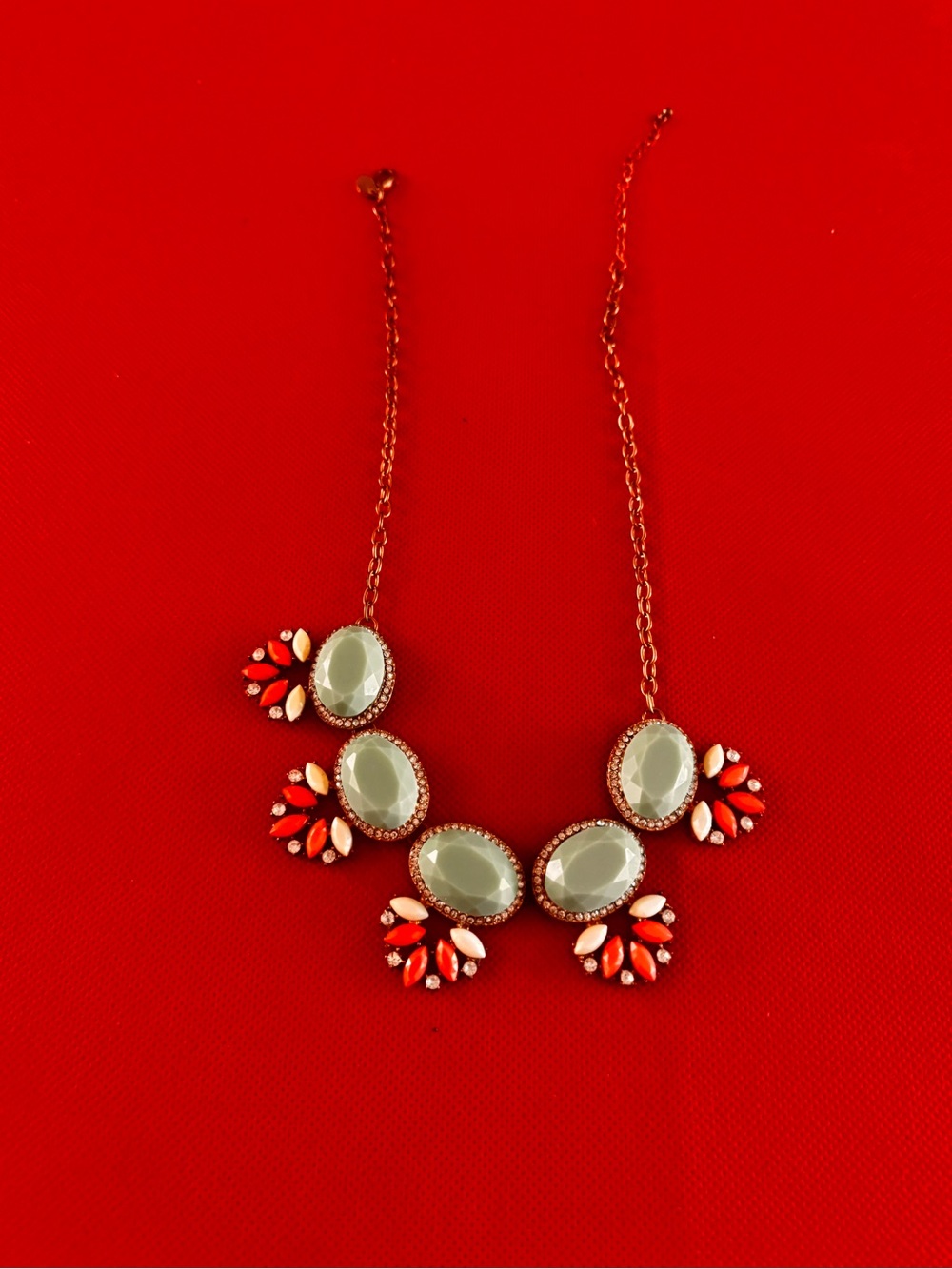 five stone light sage colored necklace with apricot leaf